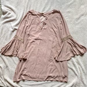 Tunic dress with bell sleeves and tie detail